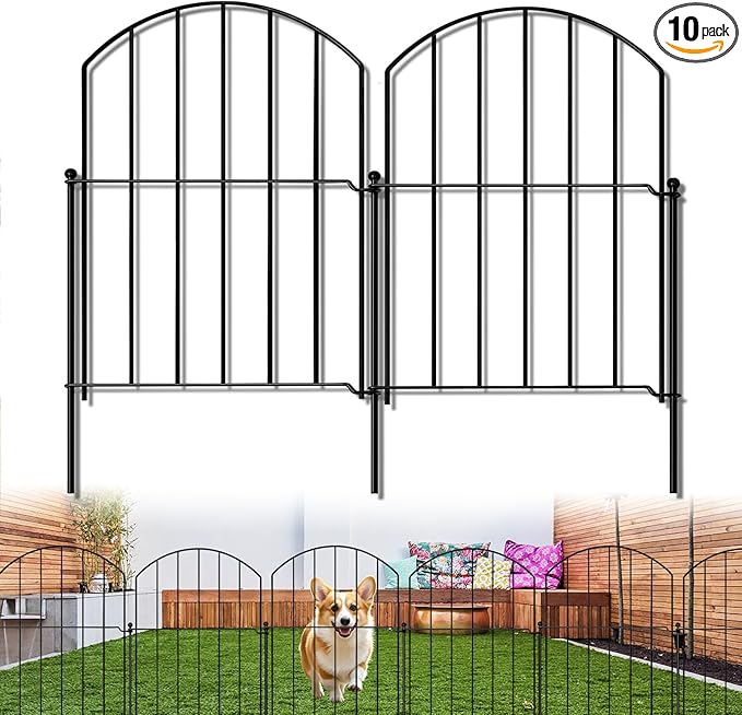 GOTGELIF 10 Pack 17in(H) X 10ft(L) Decorative Fence, Arched Fence - Easy to Disassemble & Install & No Dig Metal Garden Fence Border with 11 Metal Stake for Flower Bed, Landscape, Yard, Patio