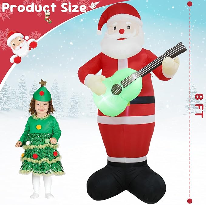 TRMESIA 8FT Inflatable Santa Claus Decoration,Indoor Outdoor Christmas Decor for Yard Lawn Garden Holiday Parties LED Lighted for Festive Atmosphere,with Guitar Xmas Blow up Decoration