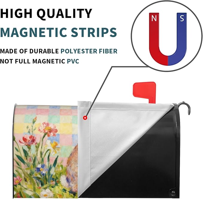 Spring Easter Plaid Mailbox Covers Magnetic Standard Size Bunny Rabbit Floral Flower Butterfly Holiday Outdoor Seasonal Decorative Letter Box Cases for Home Garden Outside Decor, 21x18 Inch