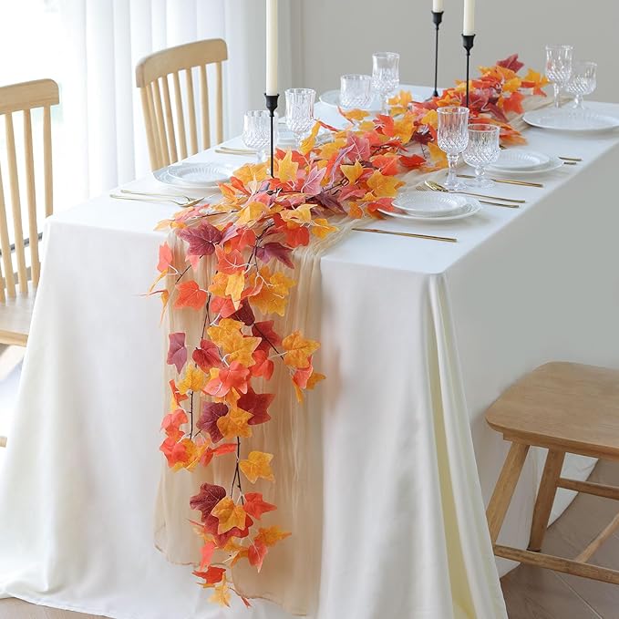 Mizii 3 Strands Artificial Vines Fall Ivy Garland 74" Fake Vine with Silk Leaves Faux Hanging Plants Greenery Decoration for Outdoors Wedding Party Indoor Bedroom Home Wall Room Fall Decor (Fall Ivy)