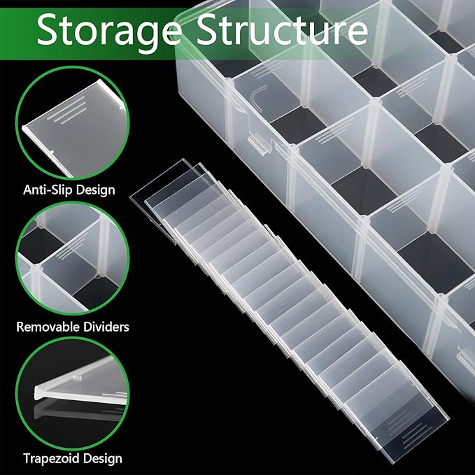 Large 24 Grids Plastic Organizer Box Adjustable Dividers,Clear Storage Box for Jewelry, Art DIY Crafts, Washi Tapes, Beads and Small Parts(3 Pack)