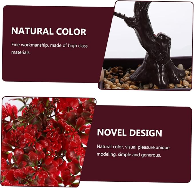 Cabilock Artificial Bonsai Tree, Fake Potted Bonsai Plants Decoration, Desktop Realistic Welcoming Pine Ornament for Home Office Entryway Chests Decor, Red