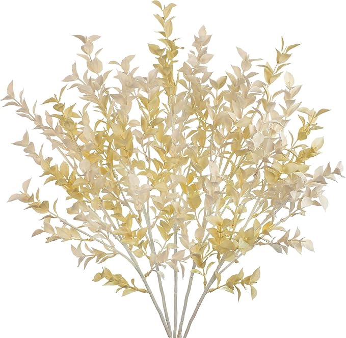 Artificial White Eucalyptus Stems 26.7" Fall Fake Leaf Branches for Floral Arrangements, Faux Autumn Plant Farmhouse Decor, Home Wedding Decorations