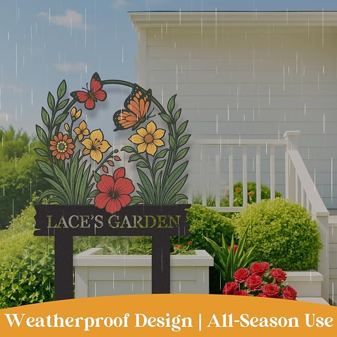 Personalized Garden Signs, Colorful Butterfly Garden Decor for Outside, Decorative Yard Stakes, Metal Yard Art, Patio Decor, Custom Last Name Sign, Lawn Art, Housewarming Gifts Color10