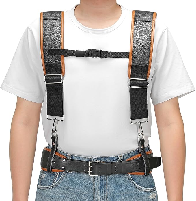 Leather Tool belt suspenders, Padded tool bag suspenders Work belt Suspenders with Attachment Loops