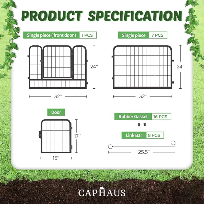 CAPHAUS Decorative Garden Fence, 24 Inch x 21 FT Heavy Duty Iron Fencing Landscape Patio Flower Bed Animal Barrier Border Edging Section, Panel Decor, Folding Wire Fence for Yard for Dog Outdoor