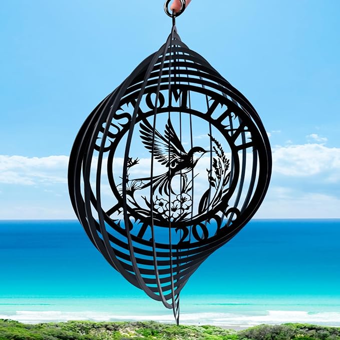 Personalized Hummingbird Metal Wind Spinners, Custom Family Name Garden Wind Spinners, Hanging Outdoor Decor, Yard Art, Hanging Wind Spinner for Indoor Lawn Patio Porch, Housewarming Gift Color06