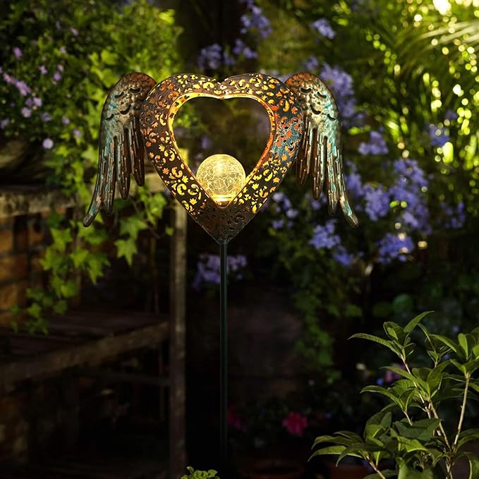KAIXOXIN LEDs Solar Stake Lights for Garden Metal Warm White, Memorial Gift - Perfect as Remembrance & Sympathy Gifts (Heart-Bronze)