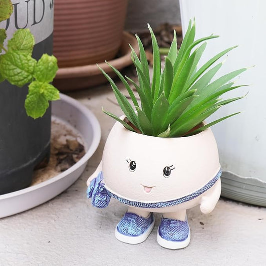 Smily Face Planter Pot with Cute Bag Resin Head Planters for String of Pearls Plant Live Unique Succulent Pots with Drainage Hole for Indoor Outdoor Plants Gift IdeaI for Mother Day