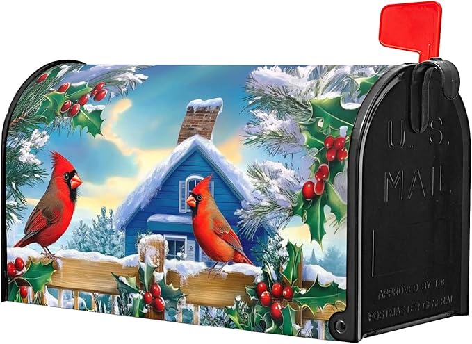 Christmas Magnetic Bird Mailbox Cover 21 x 25.5 Inch Winter Post Cover Wrap Decor