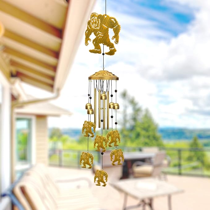 Bigfoot Wind Chimes for Outside, Metal Big Foot Sasquatch Wind Chime Outdoor Indoors with S Hook Hanging Home/Front Porch/Patio/Garden Decor, Unique Housewarming Birthday Memorial Gifts Unisex
