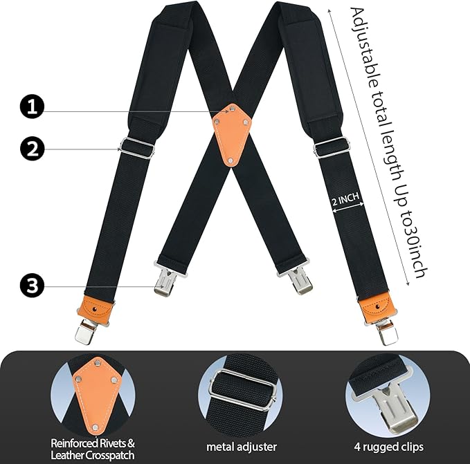 MELOTOUGH Tool Belt Suspenders Work Belt Suspenders for Heavy Duty Work Movable shoulder Padded Suspenders for Tool Belt (Black),Father Day Deal,Father Day Gift,Father Day Deal