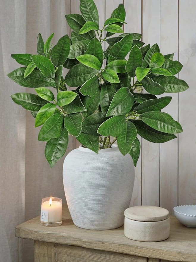 29.9" Artificial Greenery Branches Faux Green Leaves Stems for Vase Filler 3pcs Fake Fiddle Plant for Table Centerpiece Home Office Party Wedding Decoration Green