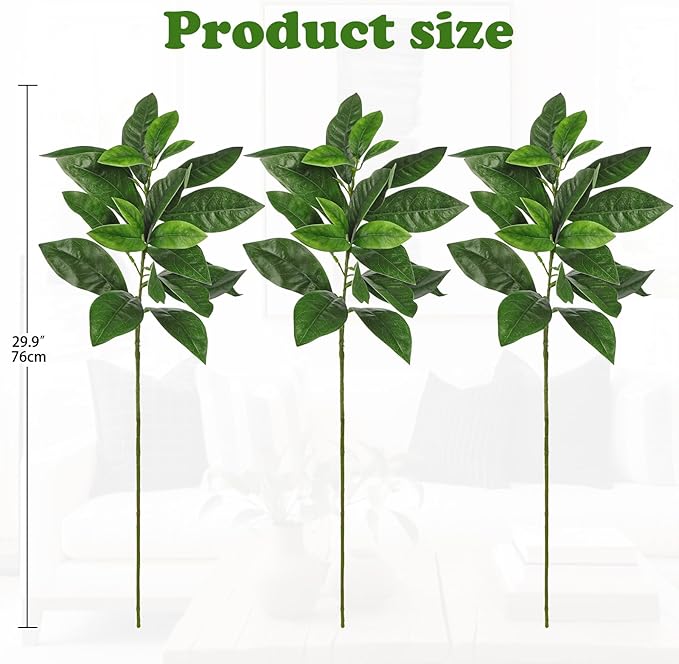 29.9" Artificial Greenery Branches Faux Green Leaves Stems for Vase Filler 3pcs Fake Fiddle Plant for Table Centerpiece Home Office Party Wedding Decoration Green