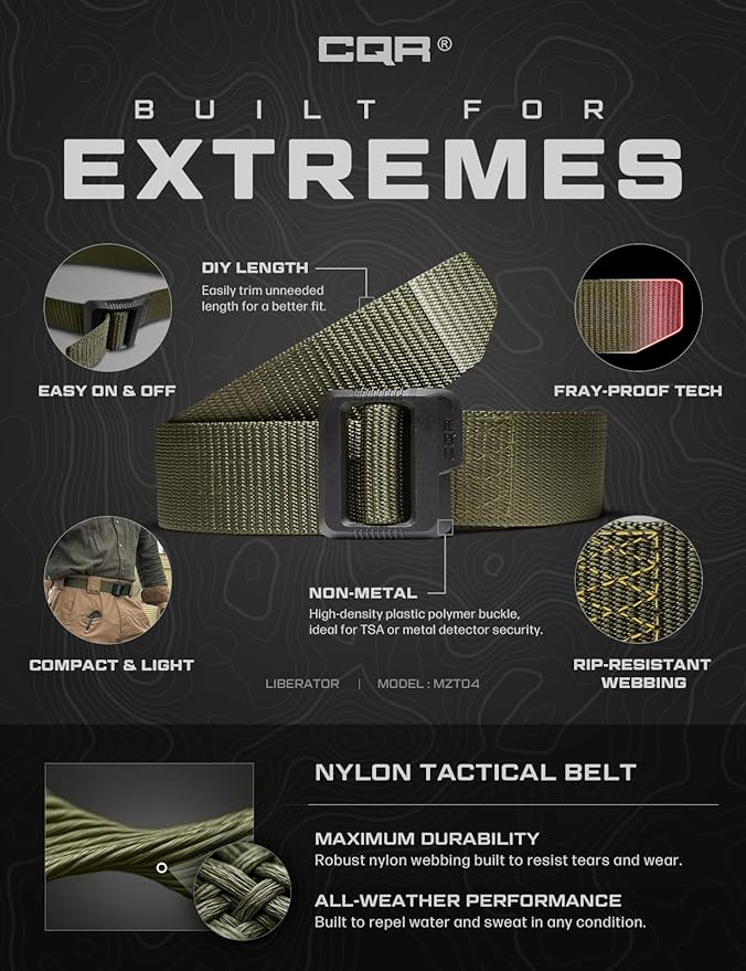 CQR Tactical Belt, Military Style Heavy Duty Belt, Webbing EDC Quick-Release Buckle