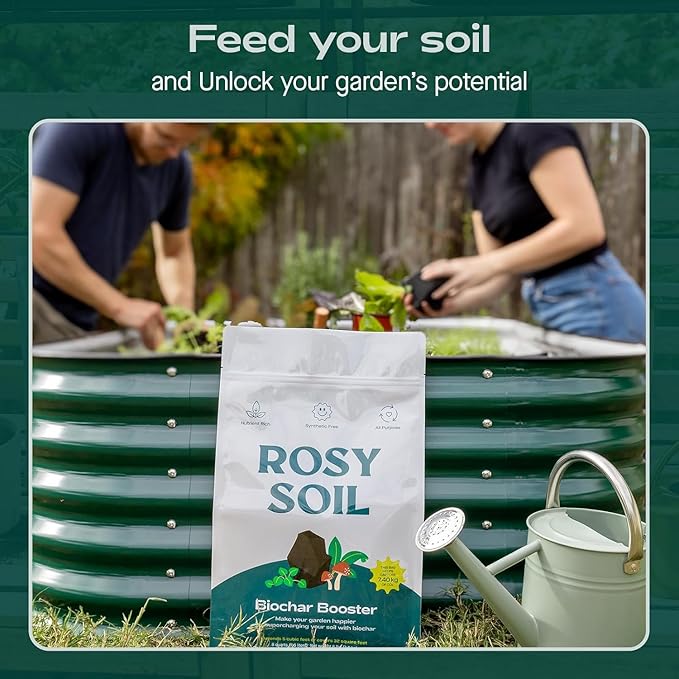 Rosy Soil Biochar Booster - Biochar Soil Amendment for Flowers and Vegetable Gardens - Horticultural Charcoal for Outdoor and Indoor Plants - Biochar Supplement for Potting Soil & Potting Mixes - 8qt