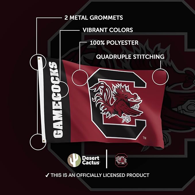 Desert Cactus University of South Carolina Flag Gamecocks USC Cocky Banners 100% Polyester Indoor Outdoor 3x5 feet Flags (Team Name)