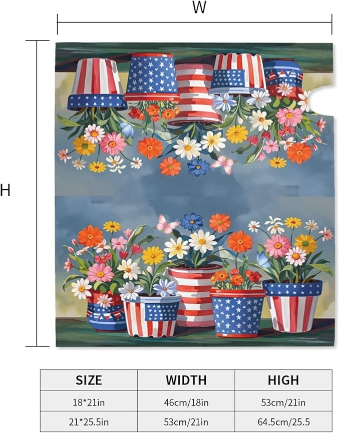 Independence Day Mailbox Covers, Summer Flowerpot Large Size Magnetic Mailbox Cover, July 4th Patriotic 25.1x21 Inch Post Letter Box Case for Outside Decor