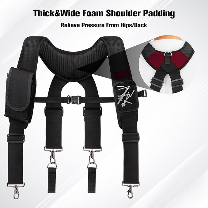 Tool Belt Suspenders, Work Belt Suspender Suitable for Construction Electrician Tool Belt with Adjustable Straps （red）