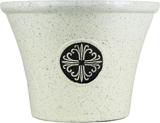 Garden Elements Round Plastic Logo Modern Planter, Beige, Large 14.75"