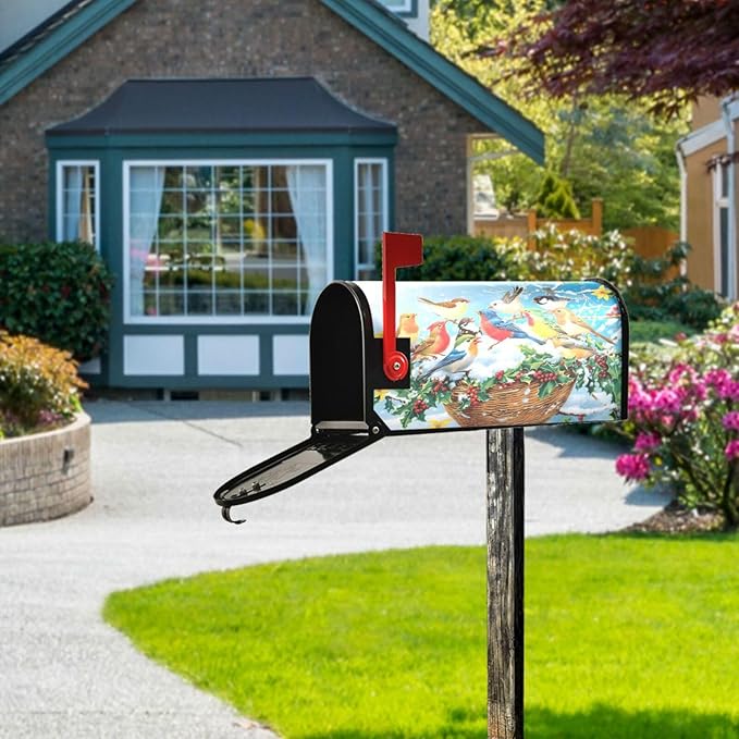 SUABO Mailbox Cover Group Colorful Birds Standard Magnetic Mailbox Covers Wraps for Christmas Home Yard Garden Decor