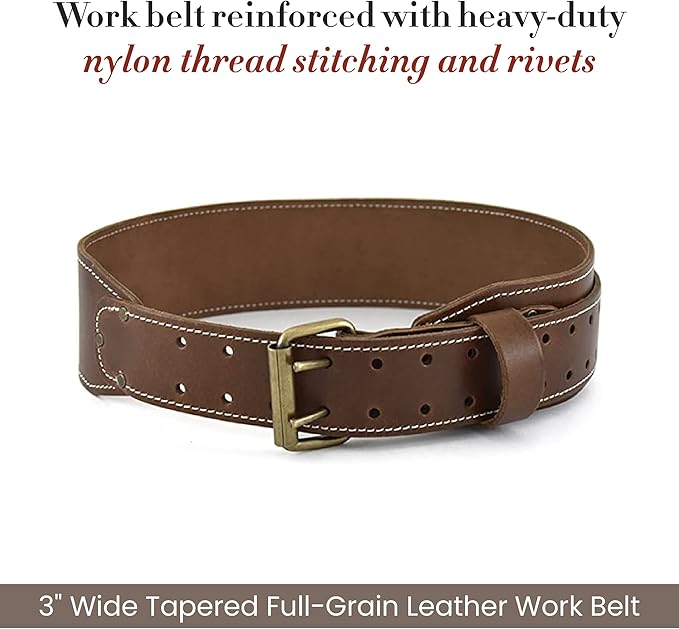 Style n Craft - 3" Wide Tapered Full-Grain Leather Work Belt, Durable and Rugged Belt, Dark Tan (98437)
