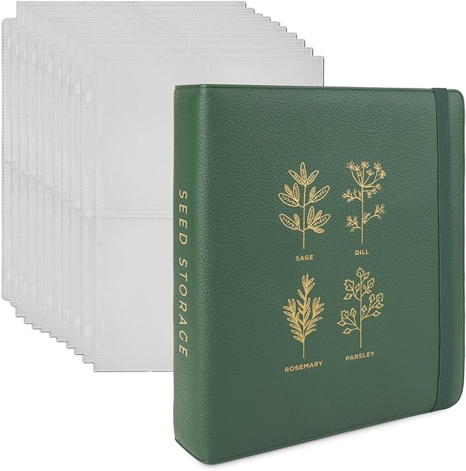 Seed Storage Organizer Binder - Seed Packet Organizer with 50 Pack Sheet Protectors that stores 200 Seed Envelopes. Seed Storage Binder delivering complete Seed Saving Kit for every Garden Lover.