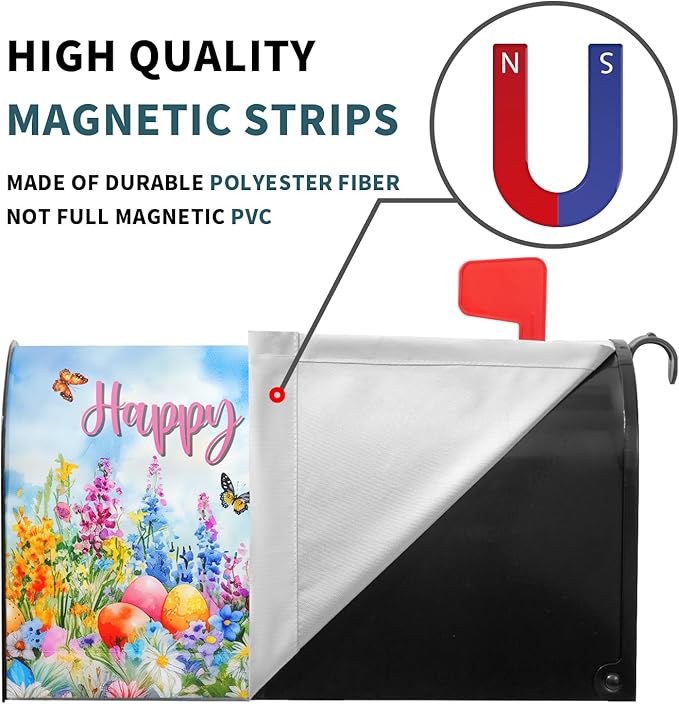 Spring Easter Magnetic Mailbox Cover Bunny Eggs Mailbox Cover Magnetic Standard Size 18 X 21 Inch Butterfly Flowers Mailbox Post Cover Mailbox Wraps Mailbox Decor for Home Garden Outdoor Yard