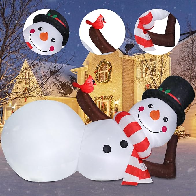 Vipush 9.8 FT Christmas Inflatable Decorations Snowman Christmas Decorations Outdoor Inflatable with LED Light, Outdoor Holiday Decor Blow Up Yard Decor