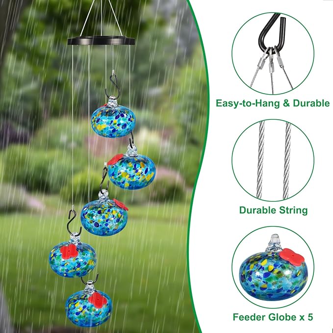 Glass Wind Chimes Hummingbird feeders for Outdoors Hanging Birthday Gifts for Women Mom Grandma Colored Glass Balls Charming Wind Chimes Garden Decor Outside for Yard, Patio,Backyard