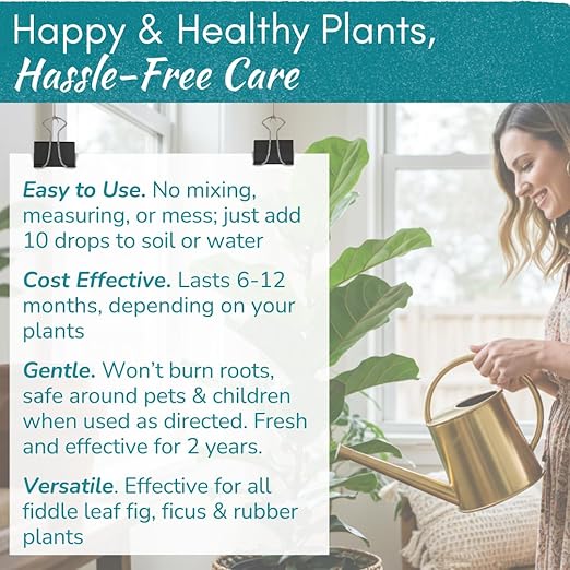Fiddle Leaf Fig Rescue Drops – Treats Root Rot, Brown Spots, Leaf Drop & Stress | Immune Boosting Liquid Formula Concentrate | Easy to Use | Safe for All Tropical Plants | 3.3 oz | Made in USA