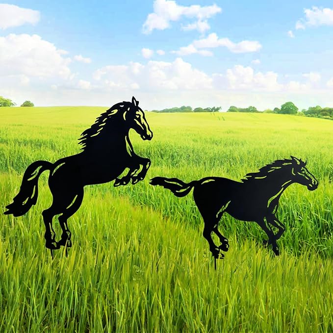 Horse Metal Decorative Garden Stakes Horse Gifts for Women/Men Horse Lovers Gifts Silhouette Statues for Yard Art, Outside, Patio, Outdoor Decor, Garden Decorations, Lawn Ornaments