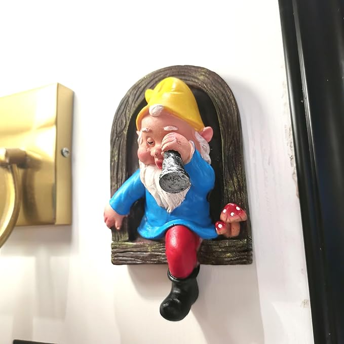 Garden Gnome Open The Door Garden Decor Resin Tree Faces Decor Outdoor Fairy Garden Patio Lawn Porch (Blue Telescope)