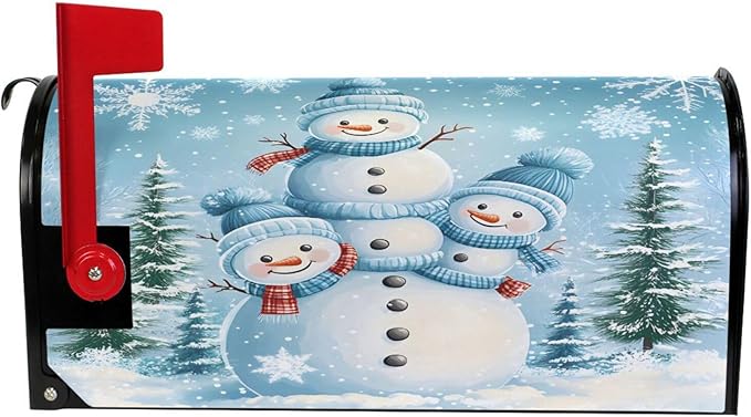 SUABO Mailbox Cover Snowman Family Standard Magnetic Mailbox Covers Wraps for Christmas Home Yard Garden Decor