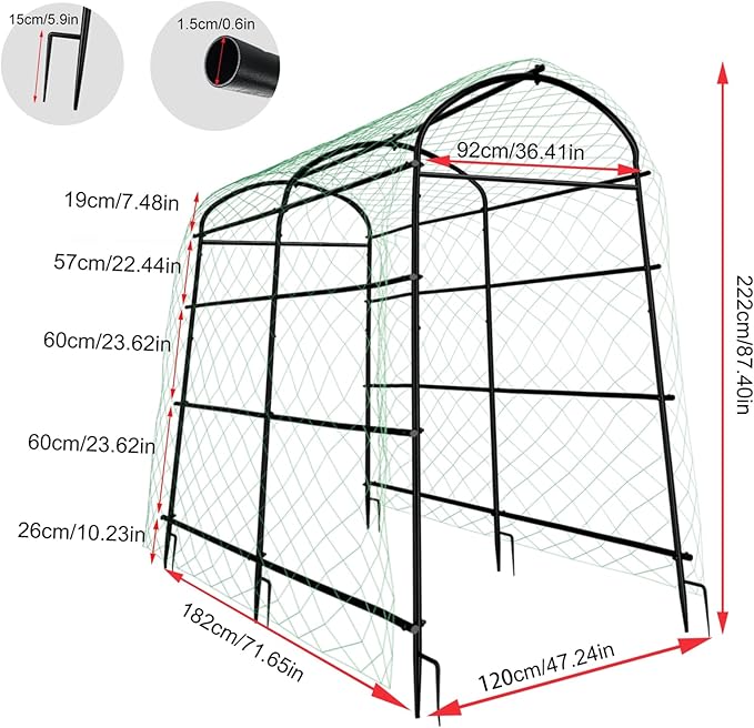 unho Garden Arch Trellis,7.2FT Extra Tall Polyethylene-Coated Stainless Steel Garden Trellis for Climbing Plants Outdoor Garden Trellis Arch for Cucumber Trellis,Metal Trellis for Climbing Plants