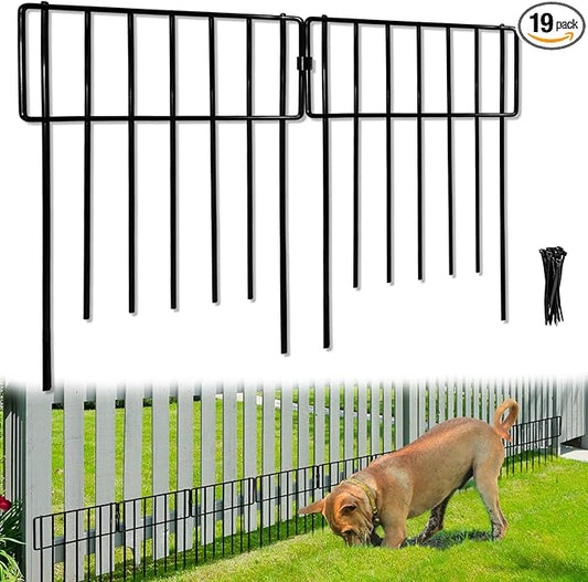 Animal Barrier, 19 Pack No Dig Decorative Fences, 17in(H) x19ft(L) Rustproof Metal Wire Small Garden Fence Border for Dogs Rabbits