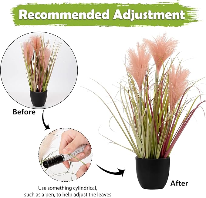 Briful Small Fake Plants 17" Faux Pink Pampas Grass Plants Decor Artificial Potted Plants for Home Office Desk Room Bathroom House Garden Indoor or Outdoor Decoration