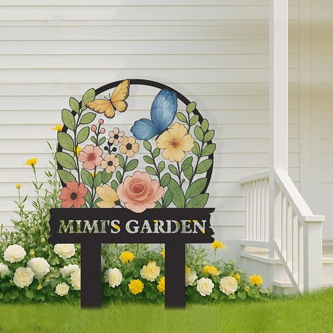 Personalized Garden Signs, Colorful Flowers Garden Decor for Outside, Decorative Yard Stakes, Metal Yard Art, Patio Decor, Custom Last Name Sign, Lawn Art, Gardening Gifts Color03