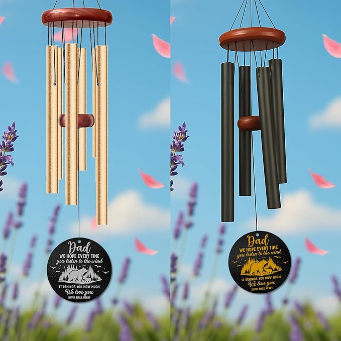 Personalized Dad Memorial Wind Chime – Custom Name & Years “We Hope Every Time You Listen to The Wind” Tribute – Sympathy Gift for Loss of Father – Outdoor Remembrance Windchime for Family Comfort