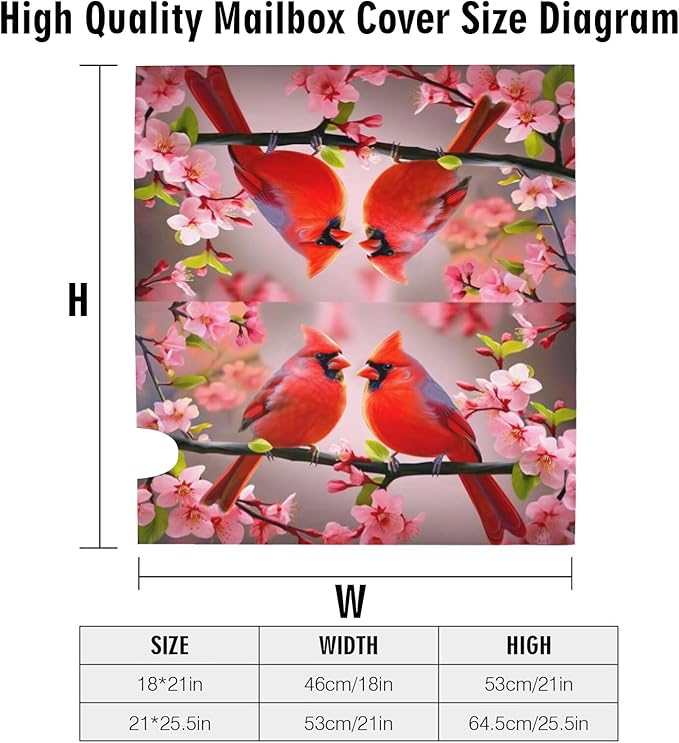 Cardinal Flowers Mailbox Covers, Spring Summer Sakura Red Birds 25.5x21 in Magnetic Mailbox Cover, Post Letter Box Case for Yard Garden Decorations Larger Size