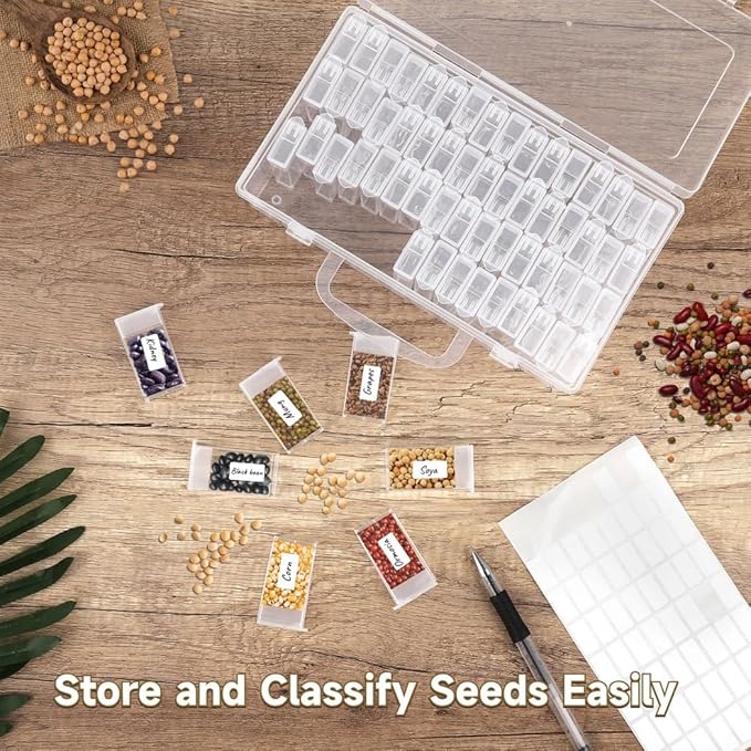 64-Box Seed Container With Transparent Case, Seed Storage With Label Stickers, Handy Organizer For Flower And Plant Seeds