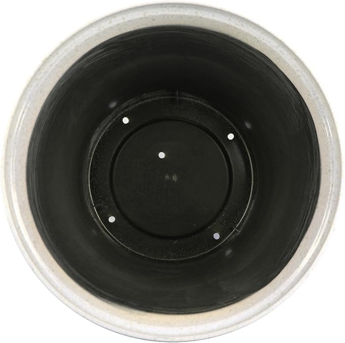 Garden Elements Round Plastic Logo Modern Planter, Beige, Large 14.75"