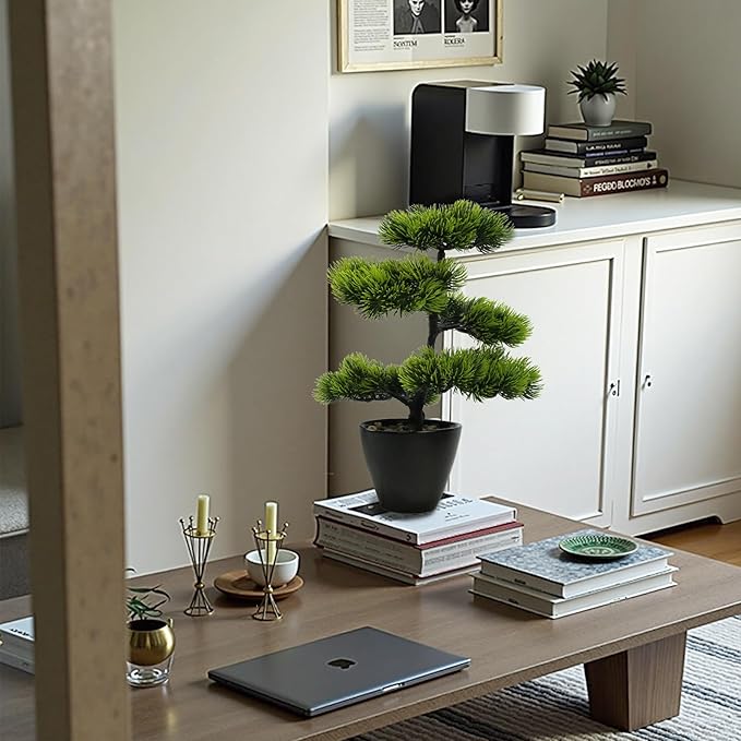 Artificial Bonsai Tree Juniper Indoor - Small Fake Bonsai Pine with Ceramic Pot 13" Tall for Home Decoration Bedroom Living Room Table Study Cafe Positive Office Decor Lifelike Greenery Tree