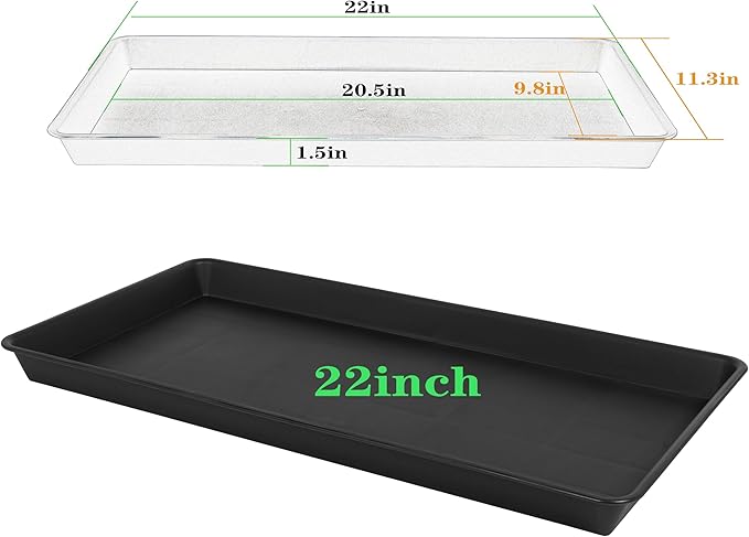 2 Pack Plant Growing Nursery 1020 Trays, Plant Saucer Tray, Heavy Sturdy Seed Starting Trays, Plant Saucer for Indoors No Holes, Seed Starter Growing Tray (22"x11.2", Black)