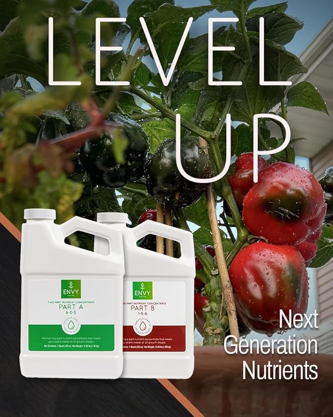 ENVY Hydroponic Plant Food A & B – Two-Part Liquid Nutrient for Indoor/Outdoor Plants – Supports All Growth Stages – Soil, Coco, Hydroponics, DWC – Quart Set