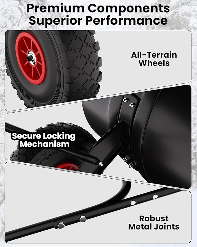 Snow Pusher with Wheels for Driveway, 36" Wide Heavy Duty Steel Blade, 2-Position Height Adjustment & 60° Tilt Handle, Ergonomic Push Snow Shovel with Ground Protection for Effortless Snow Removal