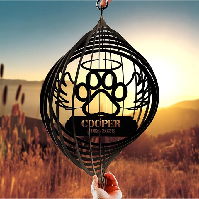 Personalized Dog Memorial Wind Spinners, Custom Name Garden Wind Spinners, Hanging Outdoor Decor, Yard Art, Metal Hanging Wind Spinner for Indoor Lawn Patio Porch, Dog Remembrance Gift Color02