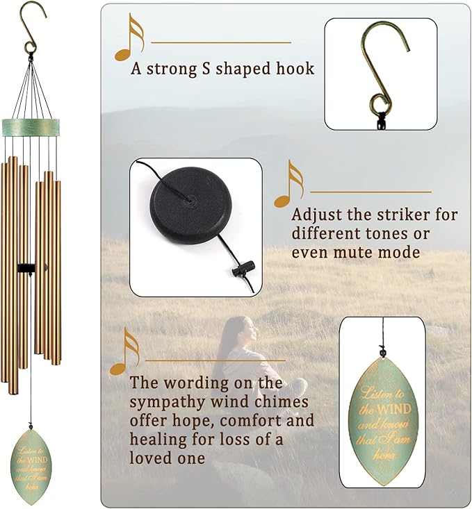 Memorial Wind Chimes Large Deep Tone for Outside,Memory Wind Chime for Loved One Lost,Personalized Sympathy Windchimes Gift for Mom Clearance,Retirement Remembrance Chimes Outdoors Garden Decor(40in)