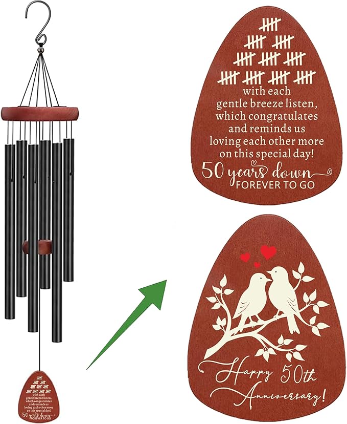 50th Anniversary Wedding Wind Chime, Happy 50th Anniversary Romantic Gifts for Couple, Parents, Wife, Husband, Friends, Golden Anniversary Keepsake Gifts Ideas