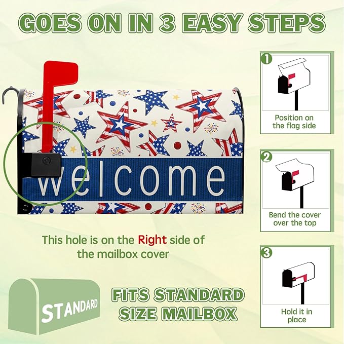 Welcome Star Mailbox Magnetic Covers 4th of July Mailbox Cover Patriotic Post Letter Box Cover Wrap Fourth of July Mail Box Decorations for Outside Garden Standard Size 21x18 in